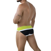 MetroMaleWear elite bikini 5103-m54 swim trunks with black white and neon yellow stripes for stylish beachwear