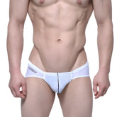 MetroMaleWear entropy bikini white briefs with sleek minimalist design and subtle black stitching along center seam
