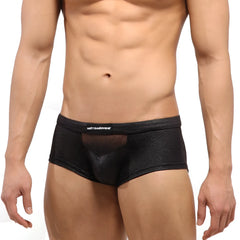 MetroMaleWear Escondido hip trunk black briefs with breathable mesh fabric and central transparent panel