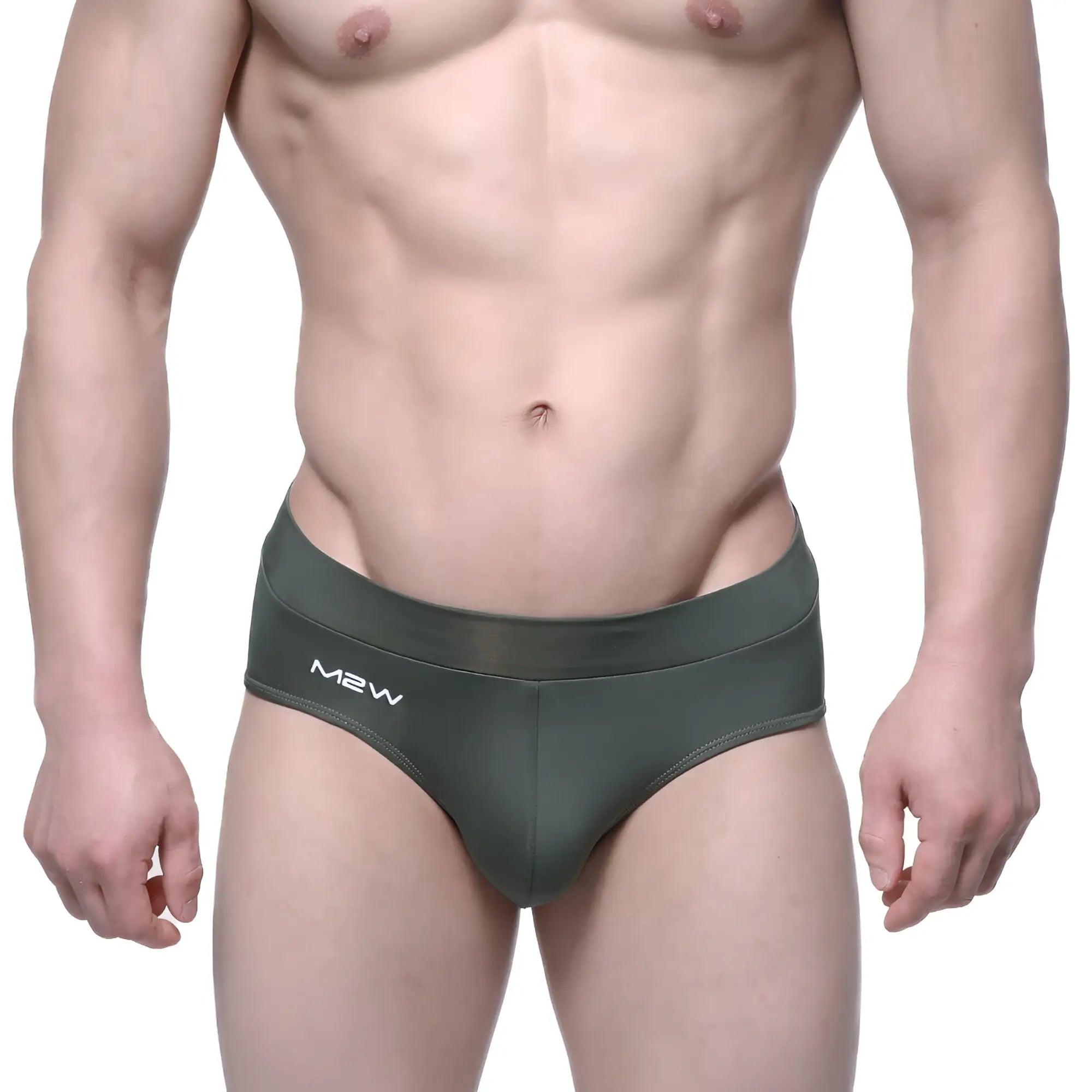 Dark olive green metroMaleWear Espacio brief 5104-26 with sleek form-fitting design and subtle white logo on waistband