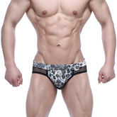 MetroMaleWear Esperanza Brief Cheeta 6106-61 black and gray leopard print briefs with mesh panel in front