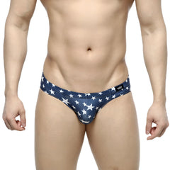 Navy blue swim trunks with white star pattern from metromalewear estella bikini 5103-14, perfect for beachwear