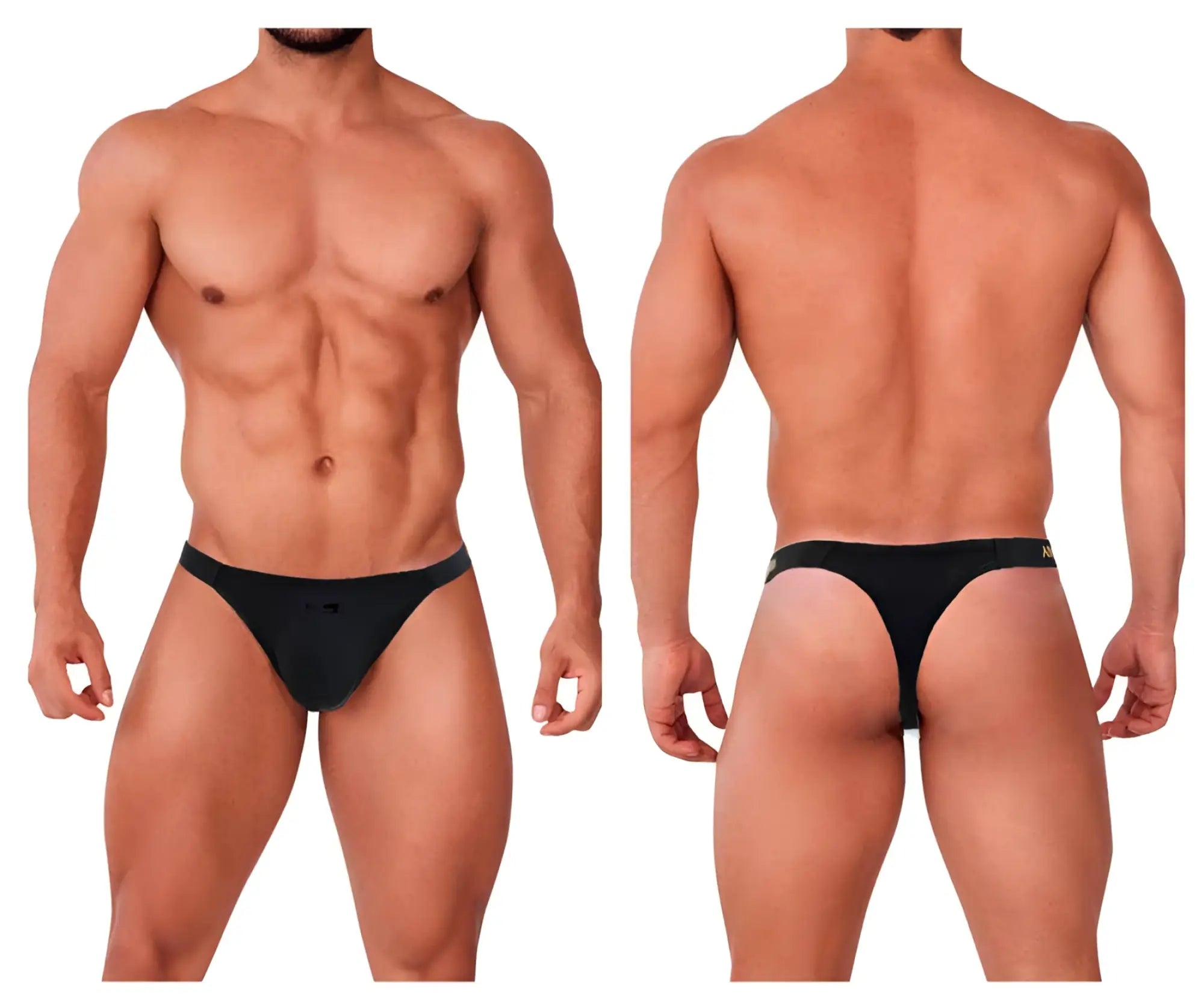 Black thong briefs by MetroMaleWear Estrema featuring sleek minimalist design and subtle branded waistband in black