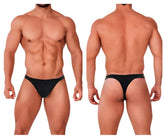 Black thong briefs by MetroMaleWear Estrema featuring sleek minimalist design and subtle branded waistband in black