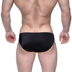 MetroMaleWear Eureka Bikini black swim trunks with sleek design and subtle textured finish for men