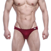 Red metro malewear eureka bikini briefs with snug fit and small white logo on waistband wine color