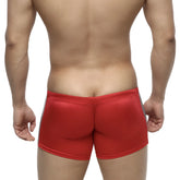 MetroMaleWear Extreme Square red metallic swim trunks with gray side panels designed for performance and style