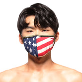 MetroMaleWear face mask USA 0111-60 with American flag pattern and gold trim for stylish protective wear