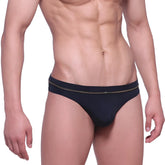 MetroMaleWear Faro thong black 1312-41 with thin gold trim along the waistband in soft breathable fabric