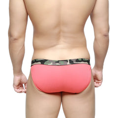 Coral pink metroMalewear Felix bikini briefs with camouflage-patterned waistband for stylish daily wear