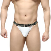 White textured briefs with camouflage-patterned waistband from metromalewear felix jock strap 7001-00