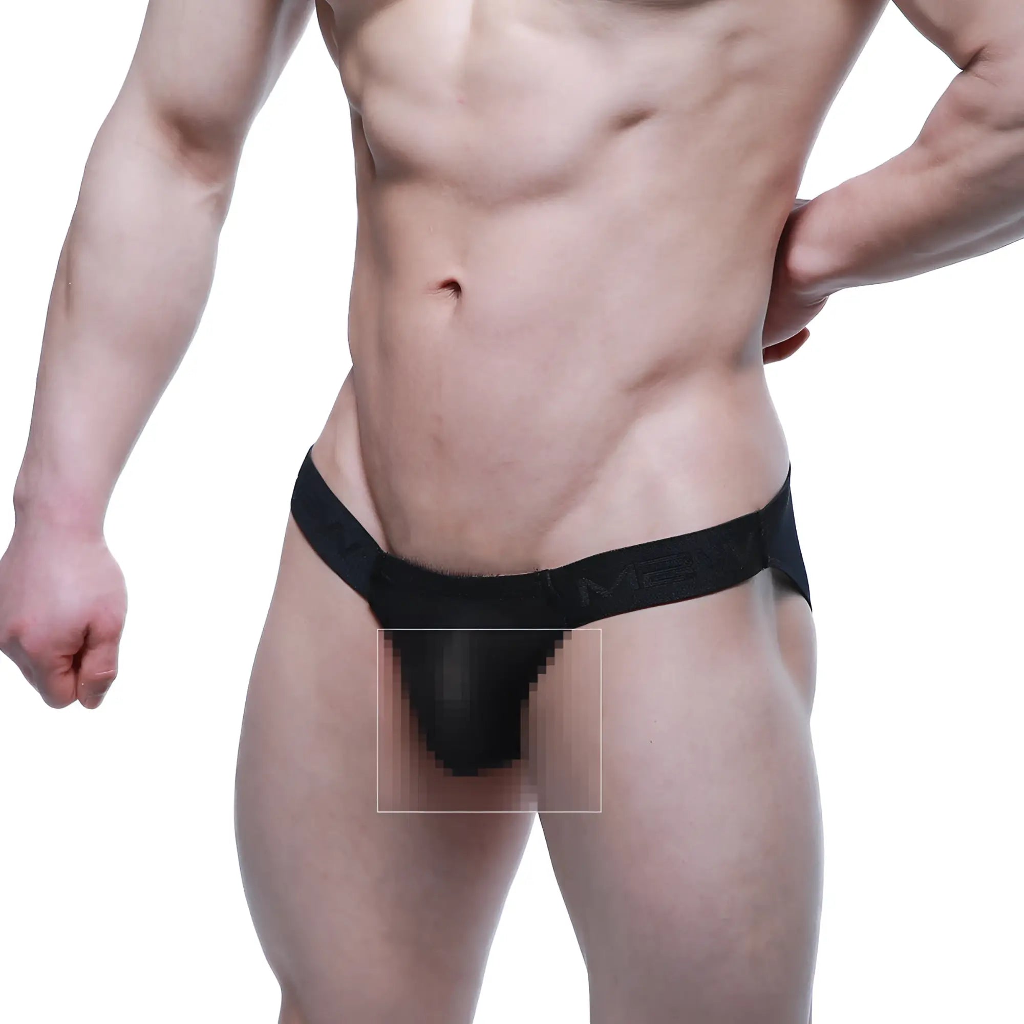Black mesh briefs with solid black waistband embroidered with men branding metroMalewear fior bikini 3603-72