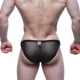 Black sheer mesh briefs with a solid black waistband metro malewear fior bikini 3603-72 front view