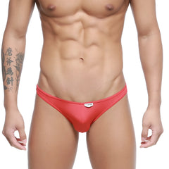 MetroMaleWear fits bikini red men’s briefs with smooth fabric and small white brand tag at the waistband