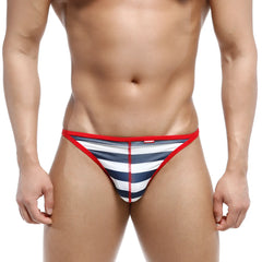 Metro male wear freedom thong marine blue 6012-82 striped men’s briefs with red waistband front view