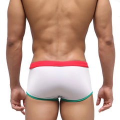 White briefs with red waistband and green trim from metromalewear fresco swim trunk italy 4944-07 collection