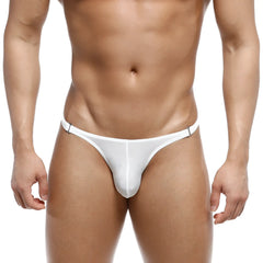 White sleek form-fitting thong with smooth material and metallic silver clasps from MetroMaleWear Fria Bikini 2424-00