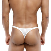 White sheer thong with a small rectangular panel at the back from metromalewear fria thong detachable white 2422-00