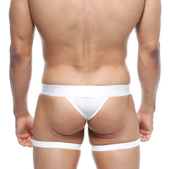 White thong briefs with matching leg straps by metromalewear garter thong white 2912-22 in front view
