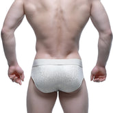 MetroMaleWear Gloria Brief 5003-57 silver glitter textured briefs with solid light gray waistband front view