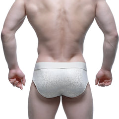 MetroMaleWear Gloria Brief 5003-57 silver glitter textured briefs with solid light gray waistband front view