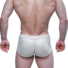 Silver glittery briefs with a solid light gray waistband from metromalewear gloria short boxer 2026-57