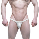 MetroMaleWear Gloria thong 4002-52 silver textured lace thong with subtle pattern and small red brand tag on the side