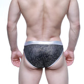MetroMaleWear gloss bikini silver 2803-51 gray patterned briefs with metallic silver waistband and trim