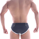 MetroMaleWear Gothic swim brief black 4927-20 with white trim and silver-toned belt loops for swimwear use