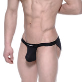 Black mesh jockstrap with solid waistband featuring the nerowear logo metroMalewear Grabit Bikini black mesh 3105-70
