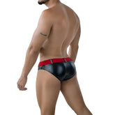 MetroMaleWear Gravity Swim brief metal navy 4946-28 in black patent leather with red waistband and silver rhinestones
