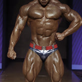 Shiny silver metallic swim briefs with red belt and decorative buckle metroMalewear gravity metal navy 4946-28