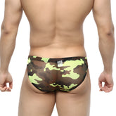 Metromalewear green camo hip brief 5103-81 in green and black camouflage mesh fabric for breathable comfort