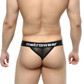 Black mesh thong with metro wear branded waistband from MetroMaleWear Grid Mesh Thong Black 2912-35 front view