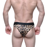Metro male wear half back bikini leopard print men’s briefs with black elastic waistband in leopard pattern
