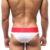 MetroMaleWear Halfback swim bikini white with vibrant red waistband designed for comfortable beachwear use