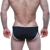 Black briefs with white trim metro male wear havana short boxer black 2323-20 front view design