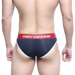 Navy blue and white men’s briefs with a red metrowear waistband metroMalewear Hawk Brief 2803-28