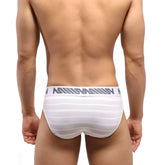 MetroMaleWear highcut hip brief mesh stripe white with white stripes and gray logo waistband band