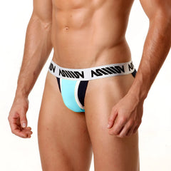 Light blue and black athletic briefs with a white waistband featuring the milan logo from metromalewear highway bikini turquoise 3004-d08
