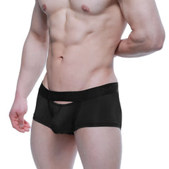 Black mens briefs with cutout design and MetroMaleWear branded waistband in black for comfortable daily wear