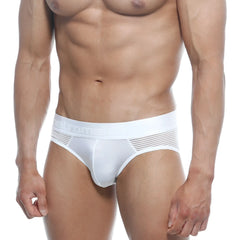 MetroMaleWear hip brief bar white 5003-97 white men’s briefs with textured waistband and subtle side mesh detailing