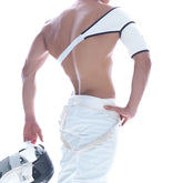 MetroMaleWear hombro white white shoulder support with black trim worn by a muscular individual front view