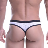 MetroMaleWear Horizon thong white mesh briefs with black trim and subtle dot pattern front view