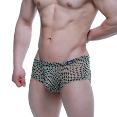 MetroMaleWear Horus Trunk 2125-81 men’s briefs in black and teal geometric pattern with subtle sheen and soft fabric