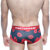 Navy blue boxer briefs with red lipstick print and red metro2wear waistband from metromalewear hotties valentine black 7016-32