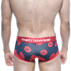 Navy blue boxer briefs with red lipstick print and red metro2wear waistband from metromalewear hotties valentine black 7016-32
