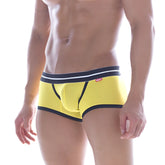 MetroMaleWear Hotties boxer yellow 7016-15 features bright yellow athletic briefs with navy trim white piping and textured mesh fabric