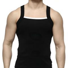 MetroMaleWear hummer tank top black with white trim on neckline and armholes in a lightweight casual style