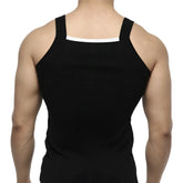 MetroMaleWear Hummer tank top black with white trim along the neckline in a comfortable breathable fabric